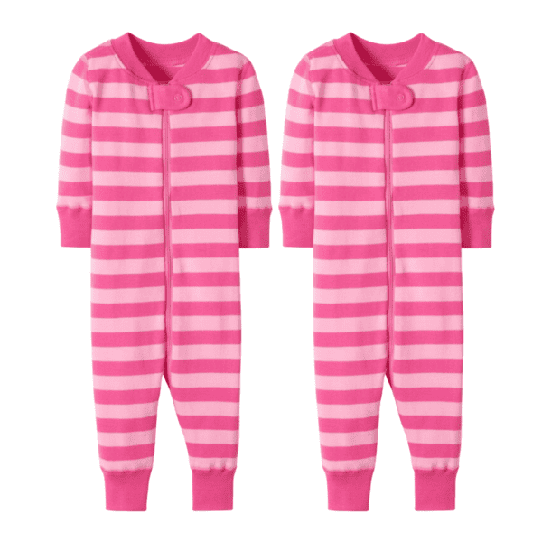 Matching Pink Striped Sleepers for Twin girls
