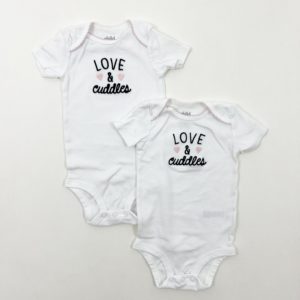 Matching LOVE and Cuddles Onesies