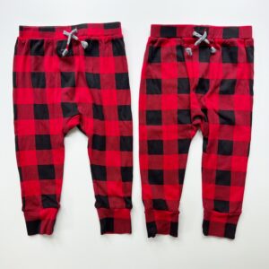 Matching Buffalo Plaid pants for twin boys