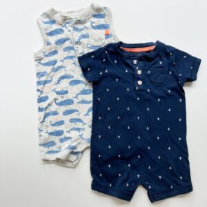Coordinating rompers for twin boys