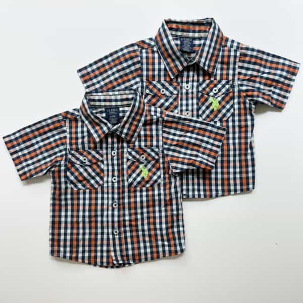 Matching collared shirts for twin boys